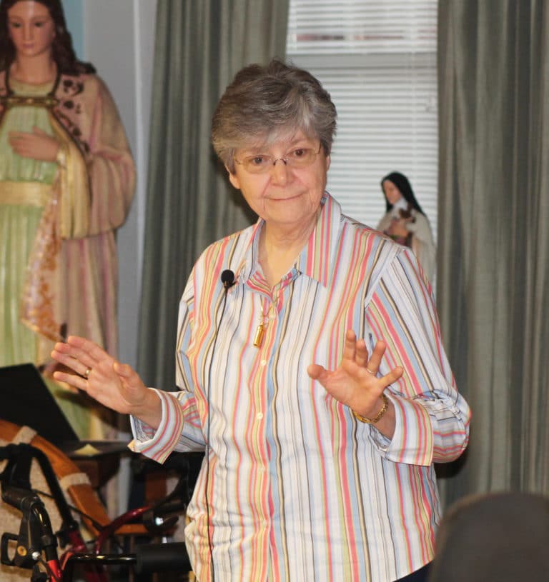 Ursuline Sister Cheryl Clemons led the retreat on “Finding God in Everything” and focused on a different place each day. On March 10 it was “Finding God in Others.”