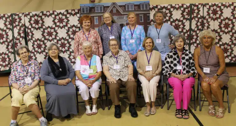 Class of 1965, seated from left, Sue Timbrook O’Bryan, Alice Mayo Roberts, Patricia Gardner Griffith, Mary Costello, Carolyn Hancock Marren, Mary Wanda Jenkins Perry, and Jerryon Dant Roberts; standing from left, Maggie Jenkins Beville, Mary Hazel Bethel Fraize, Judith Kranz-Donley, Elizabeth Mulligan Belcher. Class of 1965, seated from left, Sue Timbrook O’Bryan, Alice Mayo Roberts, Patricia Gardner Griffith, Mary Costello, Carolyn Hancock Marren, Mary Wanda Jenkins Perry, and Jerryon Dant Roberts; standing from left, Maggie Jenkins Beville, Mary Hazel Bethel Fraize, Judith Kranz-Donley, Elizabeth Mulligan Belcher.