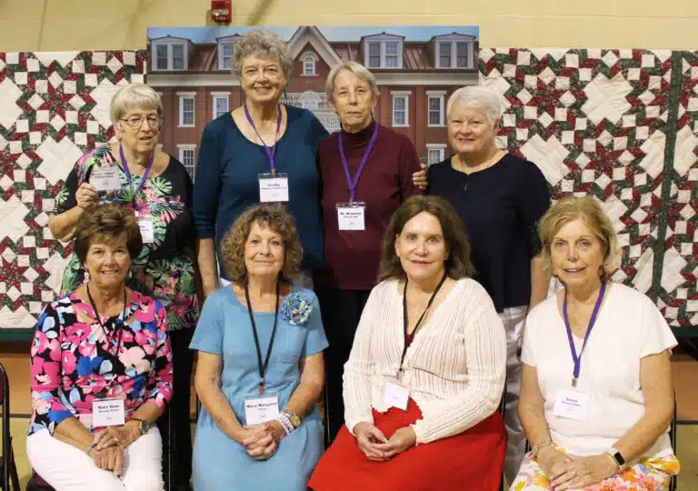 Class of 1966, seated from left, Mary Murphy Riney, Mary Margaret Drury, Dolores Biddle Lundy, and Susan Thomas Allgeier; standing from left, Phyllis Costello Bresnik, Cecilia Robinette McEldowney, Sister Maureen O’Neill, and Sister Suzanne Sims. Class of 1966, seated from left, Mary Murphy Riney, Mary Margaret Drury, Dolores Biddle Lundy, and Susan Thomas Allgeier; standing from left, Phyllis Costello Bresnik, Cecilia Robinette McEldowney, Sister Maureen O’Neill, and Sister Suzanne Sims.