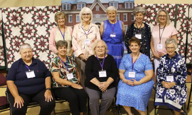 Class of 1971, seated from left, Mary Danhauer, Rebecca Collins Morris, WaNell Stallings Lanham, Catherine Daugherty Thomas, Carolyn Drury McCarty; standing from left, Barbara Drury Hutchins, Charlotte Thomas Powers, Mary Carol Riney, Sheila Ward, and Maria Ransdell. Class of 1971, seated from left, Mary Danhauer, Rebecca Collins Morris, WaNell Stallings Lanham, Catherine Daugherty Thomas, Carolyn Drury McCarty; standing from left, Barbara Drury Hutchins, Charlotte Thomas Powers, Mary Carol Riney, Sheila Ward, and Maria Ransdell.