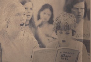 Students at choral practice in 1974.
