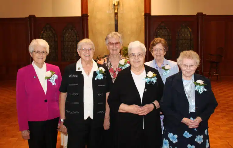 The Sisters celebrating 60 years of religious life are, from left, Sister Barbara Jean Head, Sister Emma Anne Munsterman, Sister Mary Ellen Backes, Sister Ann McGrew, Sister Mary Henning, and Sister Marie Joseph Coomes. The Sisters celebrating 60 years of religious life are, from left, Sister Barbara Jean Head, Sister Emma Anne Munsterman, Sister Mary Ellen Backes, Sister Ann McGrew, Sister Mary Henning, and Sister Marie Joseph Coomes.