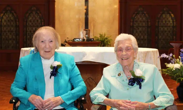 The two Sisters celebrating 75 years of religious life are Sister Marie Carol Cecil, left, and Sister Elaine Burke. The two Sisters celebrating 75 years of religious life are Sister Marie Carol Cecil, left, and Sister Elaine Burke.