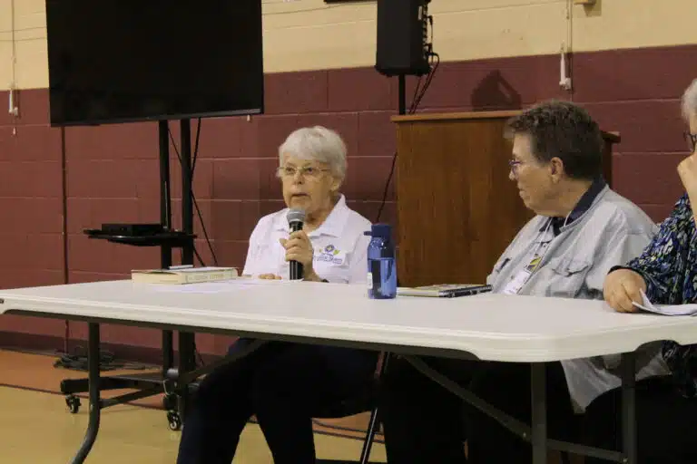 Sister Angela Fitzpatrick mentioned ideas that each of us could use to help the environment, such as placing eggshells around plants. Sister Angela Fitzpatrick mentioned ideas that each of us could use to help the environment, such as placing eggshells around plants.