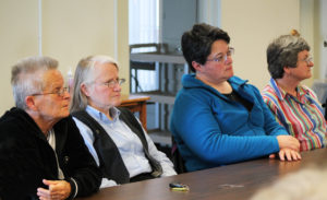 Sisters of Saint Benedict from Indiana came to listen to Sister Amelia speak. From left are Sisters Sharon Hollander, Jean Marie Ballard, Briana Craddock and Ann Marie Howard.