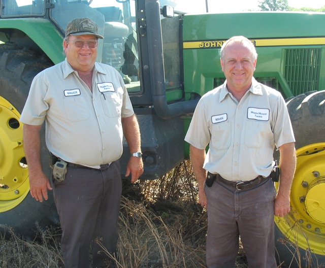 Bruce Blandford, left, and his brother Mark Blandford in 2008 when Bruce was farm manager.