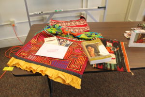 Items from Guatemala were on display, including Ursuline Sister Dianna Ortiz's book chronicling her tragic experience of rape and torture while serving as a teacher there in 1989.