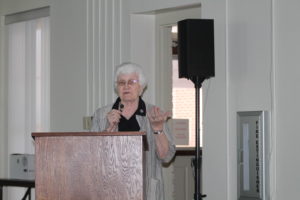 Director of Local Community Life Sister Mary Matthias Ward introduces Sister Ruth Gehres. Sister Mary Matthias will become the director of the Mount Saint Joseph Conference and Retreat Center in May.