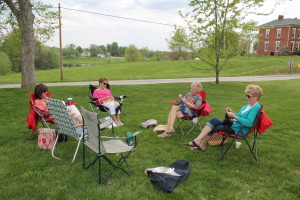 Some of the retreatants enjoyed sitting outside on the front lawn of the Retreat Center. Pictured, left to right, are Jo Ann Skillman, Jan Evans, Deb Price and Joyce Henry.