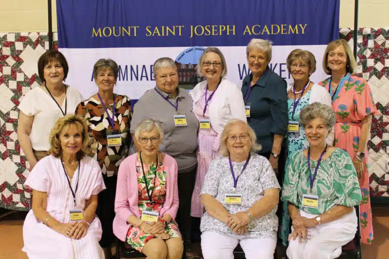 Class of 1971: Seated from left, Imelda Warren Cecil, Carolyn Drury McCarty, WaNell Stallings Lanham, and Sheila Ward; standing from left, Mary Beth Bickett Andrews, Becky Collins Morris, Mary Danhauer, Maria Ransdell, Carol Riney, Barbara Drury Hutchins, and Mary Ann Cecil Ebelhar. Class of 1971: Seated from left, Imelda Warren Cecil, Carolyn Drury McCarty, WaNell Stallings Lanham, and Sheila Ward; standing from left, Mary Beth Bickett Andrews, Becky Collins Morris, Mary Danhauer, Maria Ransdell, Carol Riney, Barbara Drury Hutchins, and Mary Ann Cecil Ebelhar.