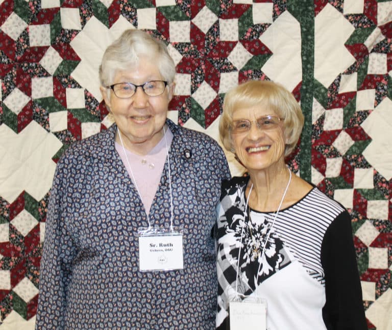 Sister Ruth Gehres, left, represented the class of 1951, while Elsie Pence Manion represented the class of 1953.