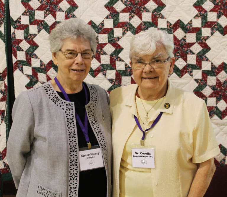 This combined class is, from left, Sister Nancy Murphy, A59, and Sister Cecelia Joseph Olinger, A58.