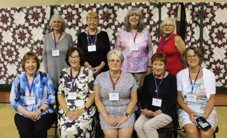 The class of 1968 is, seated from left, Deborah Lord Campisano, Pat Wedding Stelmach, Sarah Olges Holden, Judy Ochsner Yates and Carole Caummisar Sanders; standing from left are Mary Lou Mattingly O’Brien, Judy Deweese King, Rita Molohon Beckman and Brenda Greenwell Wallace.