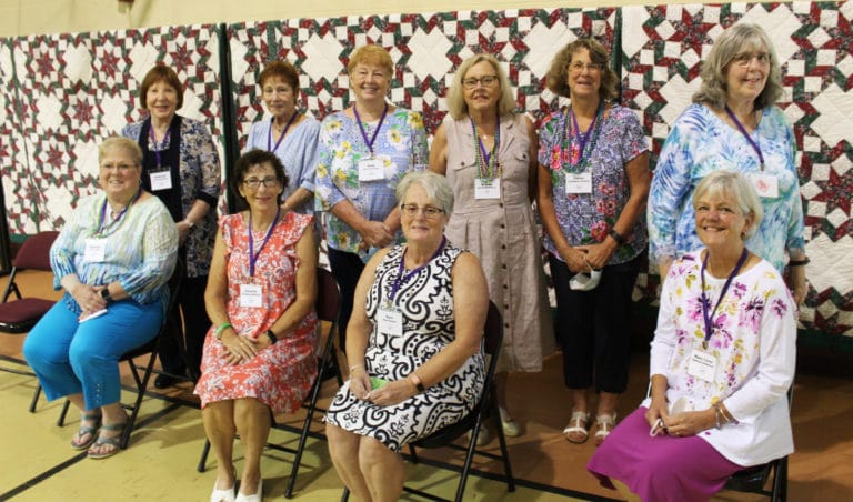 The class of 1968 are, seated from left, Ramona Vowels Haire, Patricia Wedding Stelmach, Sarah Olges Holden, and Mary Lynn Hoffman Ridgeway; standing from left are Deborah Lord Campisano, Judy Ochsner Yates, Judy DeWeese King, Brenda Greenwell Wallace, Carole Caummisar Sanders and Rita Molohon Beckman.