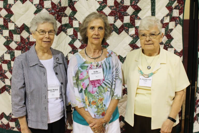 Before her classmates from the class of 1959 arrived, Sister Nancy Murphy, left, joined her sister, Sally Murphy Buford, A’64, and Sister Cecelia Joseph Olinger, A’58.