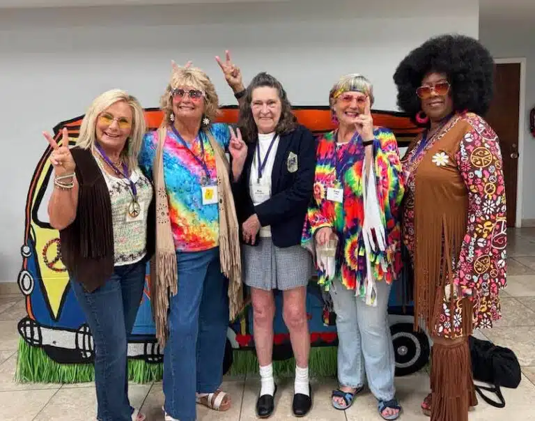 The class of 1975 – celebrating 50 years – was “super fly” with help from that magnificent afro from Marva Abrams Crutcher. From left are Lisa Calhoun Mulligan, Mary-Anne Cossey Powers, Kay Drury Clark, Marie Collins and Marva. The class of 1975 – celebrating 50 years – was “super fly” with help from that magnificent afro from Marva Abrams Crutcher. From left are Lisa Calhoun Mulligan, Mary-Anne Cossey Powers, Kay Drury Clark, Marie Collins and Marva.