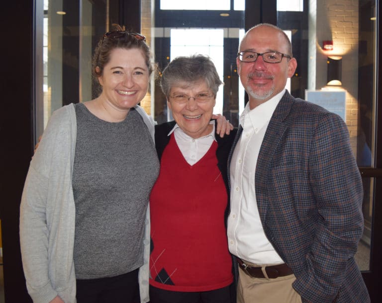 Sister Cheryl gathers with the two people who helped her the most with the SACS accreditation – Stephanie Clary (director of Institutional Effectiveness/Institutional Research) and Jeff Barnette (associate academic dean and incoming interim vice president for Academic Affairs).