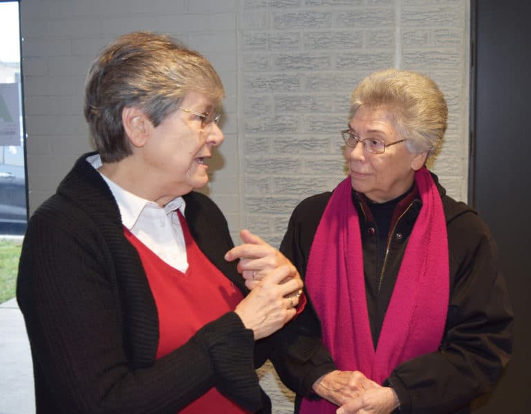 Sister Nancy Murphy, right, was one of the sisters who came from Maple Mount to honor Sister Cheryl.