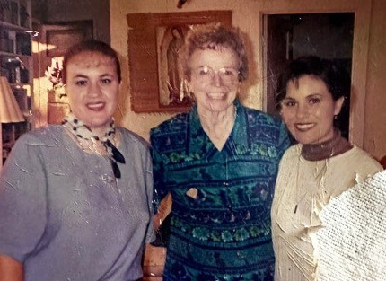 This tattered photo of Fanny Gonzalez, right, Sister Fran Wilhelm, center, and Fanny’s sister Gladys was taken in 1999, during Fanny’s last visit to the Mount.