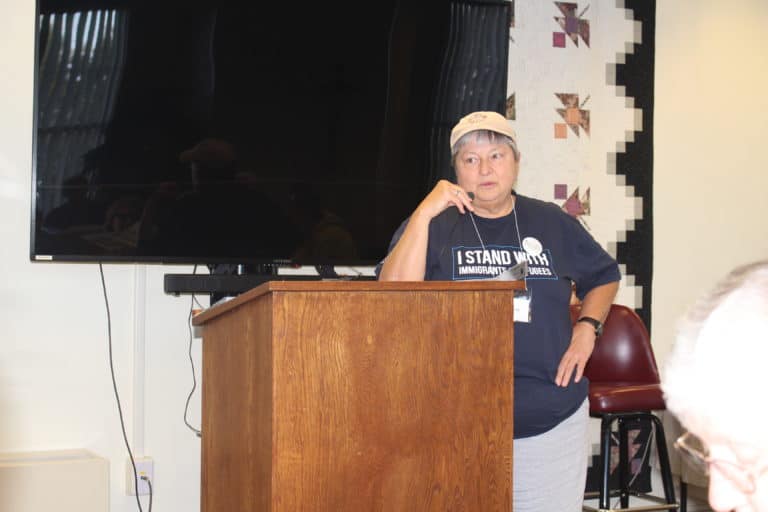 Ursuline Associate Mary Danhauer was given the opportunity to explain how Nonviolent Owensboro got started and what the group has been doing. She said it has been in existence for three years, and the group does some public events such as film screenings.