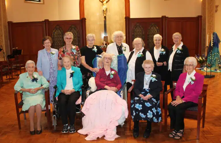 The Sisters celebrating jubilees in 2025 are, seated from left, Sister Elaine Burke, Sister Marie Carol Cecil, Sister Margaret Marie Greenwell, Sister Marie Joseph Coomes and Sister Barbara Jean Head; standing from left are Sister Mary Henning, Sister Mary Ellen Backes, Sister Jane Falke, Sister Francis Louise Johnson, Sister Catherine Marie Lauterwasser, Sister Ann McGrew, and Sister Emma Anne Munsterman. The Sisters celebrating jubilees in 2025 are, seated from left, Sister Elaine Burke, Sister Marie Carol Cecil, Sister Margaret Marie Greenwell, Sister Marie Joseph Coomes and Sister Barbara Jean Head; standing from left are Sister Mary Henning, Sister Mary Ellen Backes, Sister Jane Falke, Sister Francis Louise Johnson, Sister Catherine Marie Lauterwasser, Sister Ann McGrew, and Sister Emma Anne Munsterman.