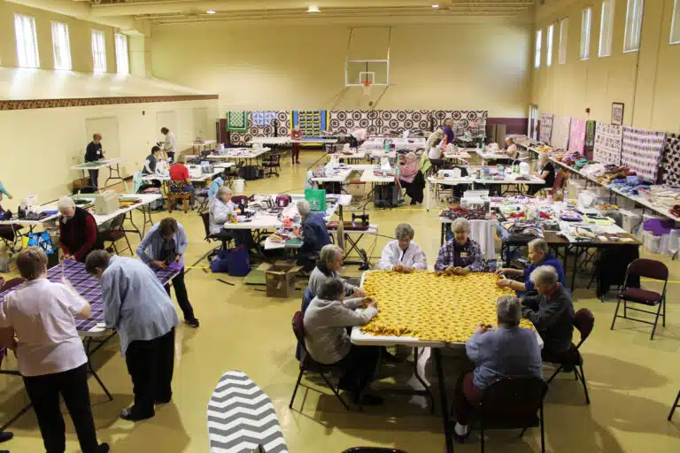 Maple Hall was filled with Quilting Friends and with Ursuline Sisters making blankets for charity. A total of 21 quilters were scheduled from March 9-12. Maple Hall was filled with Quilting Friends and with Ursuline Sisters making blankets for charity. A total of 21 quilters were scheduled from March 9-12.