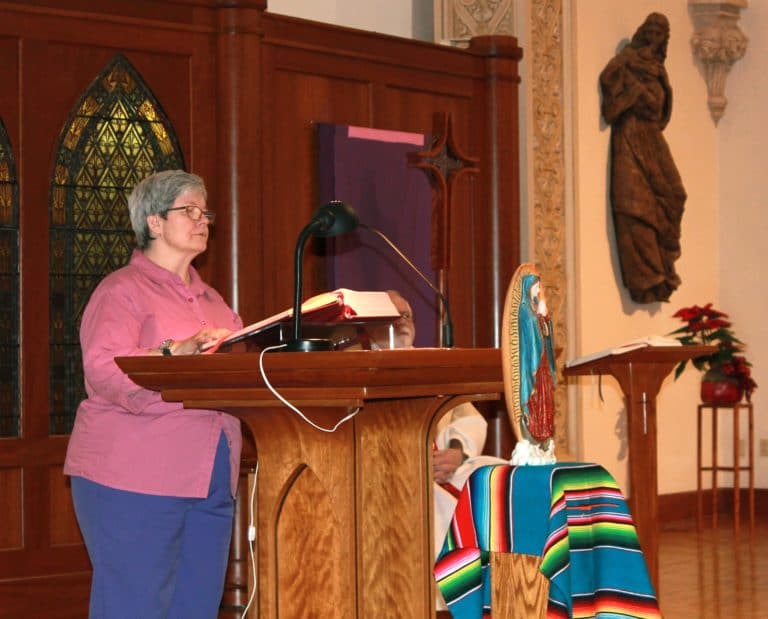 Sister Mary McDermott read the first reading from Zechariah, which included, “Sing and rejoice, daughter Zion! Now I am coming to dwell in your midst.”