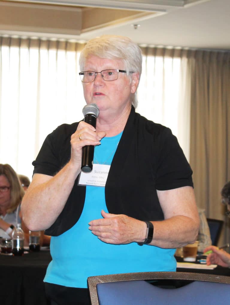 Ursuline Sister Suzanne Sims says listening is a way to stay focused on the needs we need to address, following a reflection time in Sister Teresa’s talk.