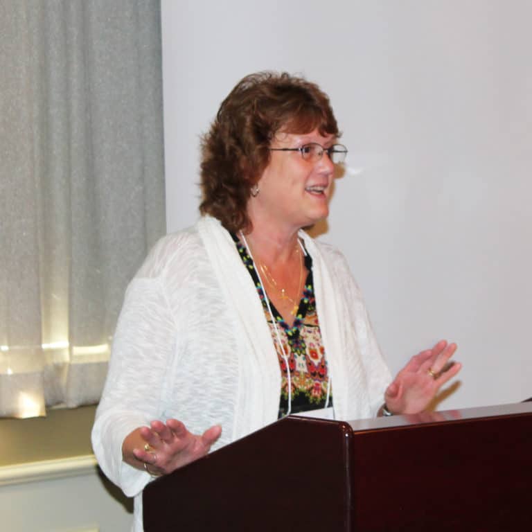 Ursuline Associate Doreen Abbott, coordinator of Ursuline Partnerships at Mount Saint Joseph, leads her breakout session on “Young Adults Walking with Angela.”