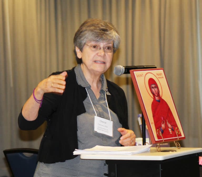 Ursuline Sister of Mount Saint Joseph Cheryl Clemons leads her breakout session “Roots and Wings of Real People” on July 27. Her talk focused on stories of important women in Christian history, based on real life and not perfection.