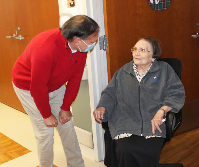 Jeff Andrini talks with Sister Lois Lindle. Jeff Andrini talks with Sister Lois Lindle.