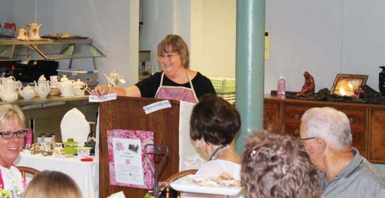 Pam Simon, who shared her knowledge of tea with the participants, said all good things end with “tea” – including “opportuni-tea” and “hospitali-tea.”