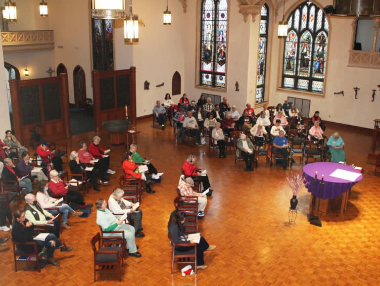 After praying the rosary with the Sisters, the diocesan staff gathered in the Motherhouse Chapel for Mass. After praying the rosary with the Sisters, the diocesan staff gathered in the Motherhouse Chapel for Mass.