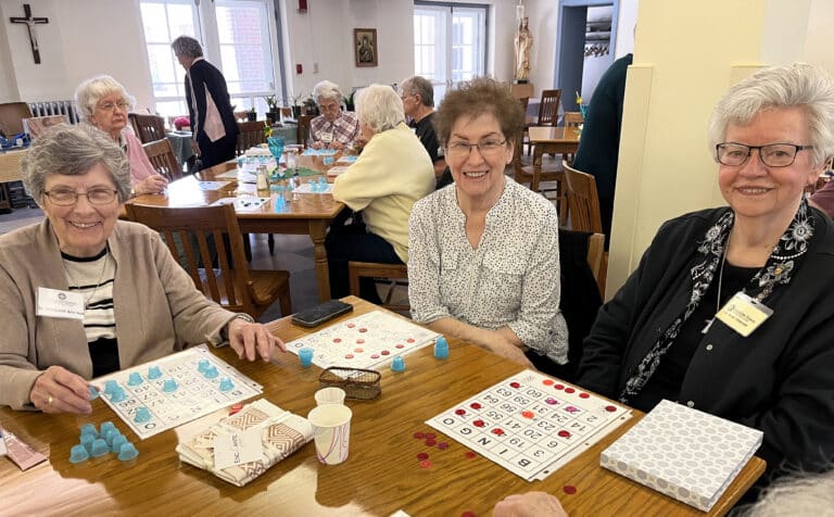Sister Margaret Ann Aull, left, Sister Laurita Spalding, center, and Sister Mary Timothy Bland enjoy the day together. Sister Laurita and Sister Mary Timothy are celebrating jubilees this year.