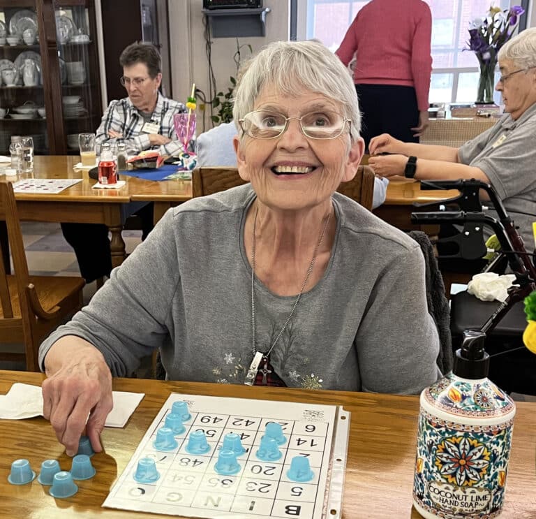 Sister Mary Celine Weidenbenner is on the verge of bingo two different ways.