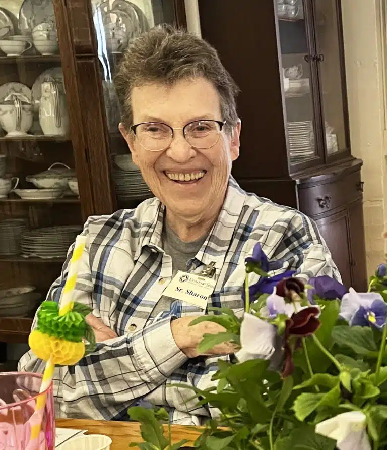 Sister Sharon Sullivan appears to be having a good time during the gathering. Sister Sharon Sullivan appears to be having a good time during the gathering.