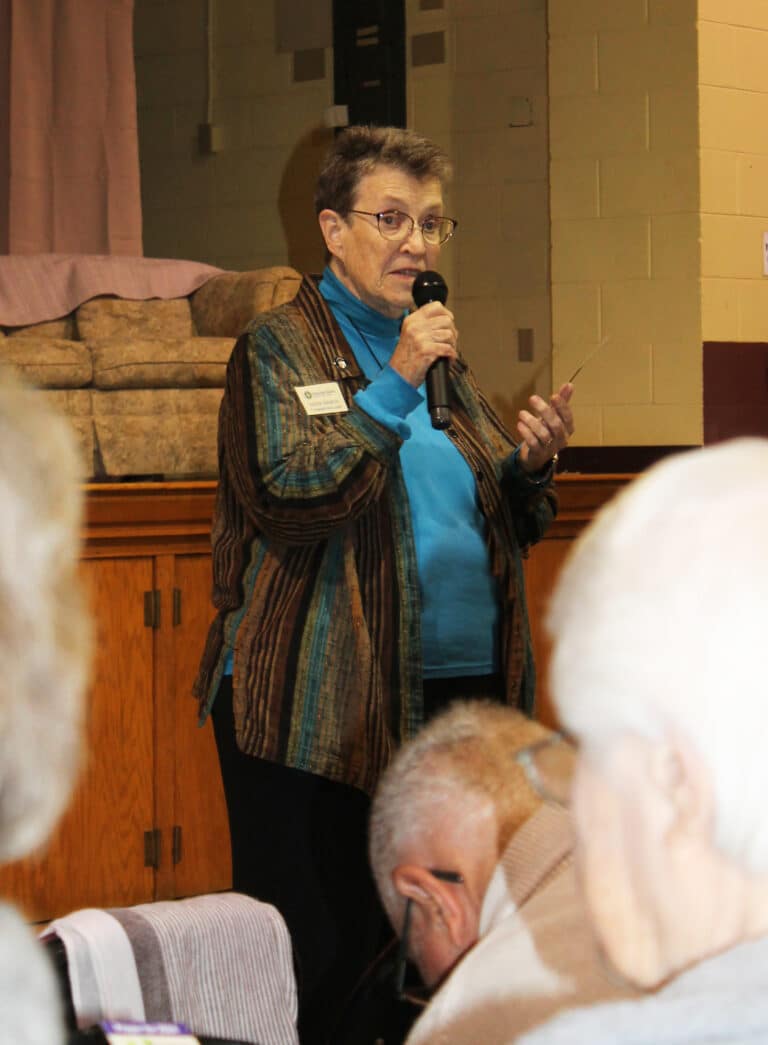 Sister Sharon Sullivan, congregational leader for the Ursuline Sisters, led the group in the opening prayer and shared some of the history that is being celebrated in 2024.