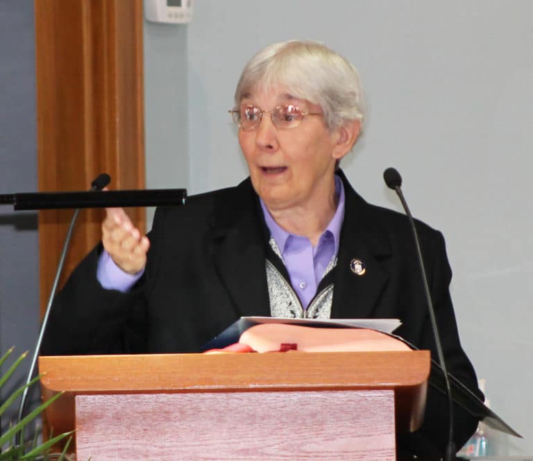 Ursuline Sister Julia Head, a member of the Steering Committee of the Council of Religious, welcomes everyone to St. Martin Church. She noted that the six Ursuline Sisters being honored served a total of 315 years. “Isn’t it marvelous what God has done with these women?”