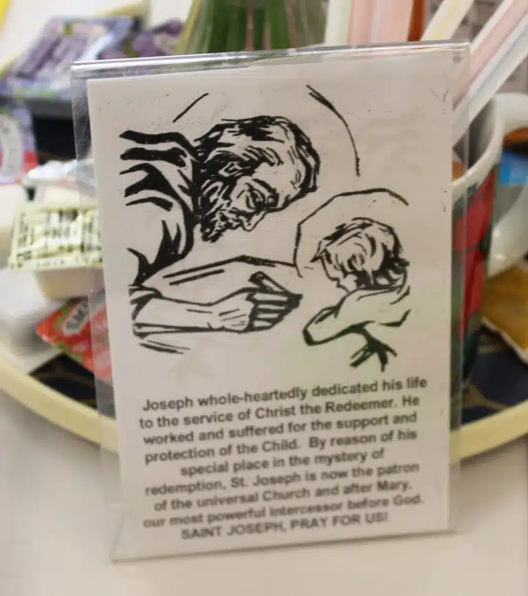 Each of the tables in the Villa had this message about the importance of Saint Joseph. Each of the tables in the Villa had this message about the importance of Saint Joseph.