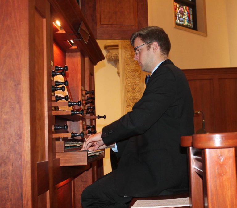 James Wells, director of music for St. Stephen Cathedral, played the organ for Mass. Many of the hymns used were those that would have been popular at funerals during Father Volk’s era.
