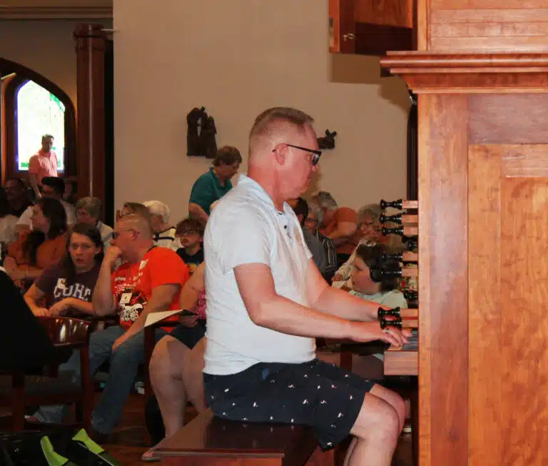 Guests and Sisters were treated to an Alumni Concert at 4 p.m. June 8, in the Motherhouse Chapel. Clinton Miller is seen here playing “Prelude and Fugue in C Major” by Johannes Sebastian Bach. Guests and Sisters were treated to an Alumni Concert at 4 p.m. June 8, in the Motherhouse Chapel. Clinton Miller is seen here playing “Prelude and Fugue in C Major” by Johannes Sebastian Bach.