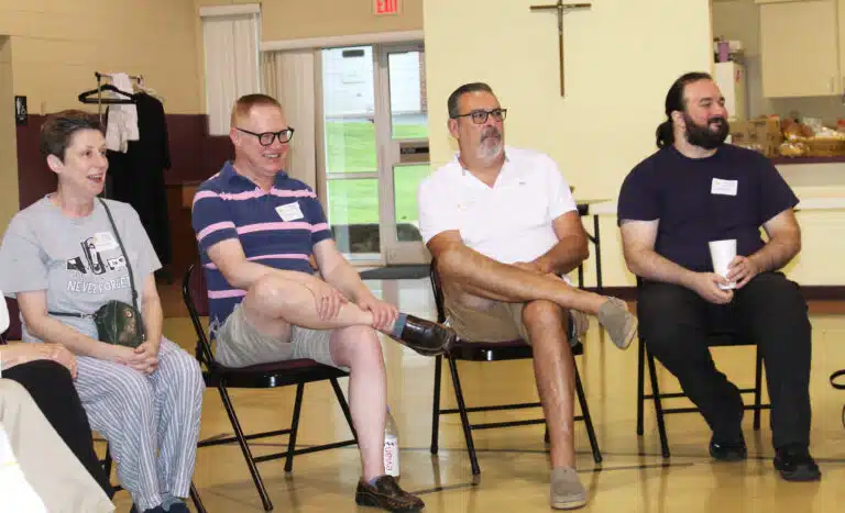 Some of the members gathered in a circle the morning of June 9 in Maple Hall to talk about what the music camp meant to them. From left are Heather Day Lane, Clinton Miller, Bob Pate and Matthew Boothe. Some of the members gathered in a circle the morning of June 9 in Maple Hall to talk about what the music camp meant to them. From left are Heather Day Lane, Clinton Miller, Bob Pate and Matthew Boothe.