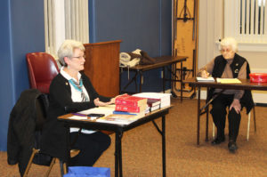 Sister Pam tells the group that allowing yourself a “season of replenishment” also helps the people you live with or share community with. Sister Mary Matthias Ward, director of the Retreat Center, takes notes at right.
