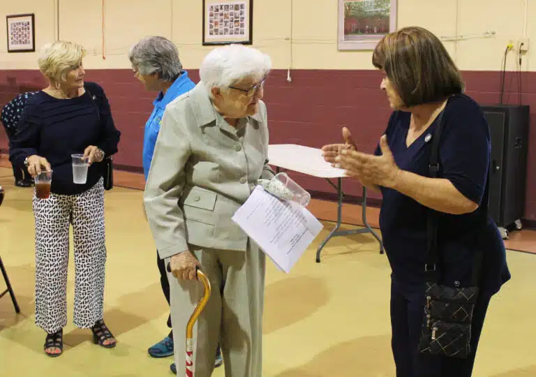 Sister George Mary Hagan, center, talks with Kansas Associate Carol O’Keefe as the day wraps up. In the background, Grayson County Associate Carol Hill talks with Sister Jacinta Powers. Sister George Mary Hagan, center, talks with Kansas Associate Carol O’Keefe as the day wraps up. In the background, Grayson County Associate Carol Hill talks with Sister Jacinta Powers.
