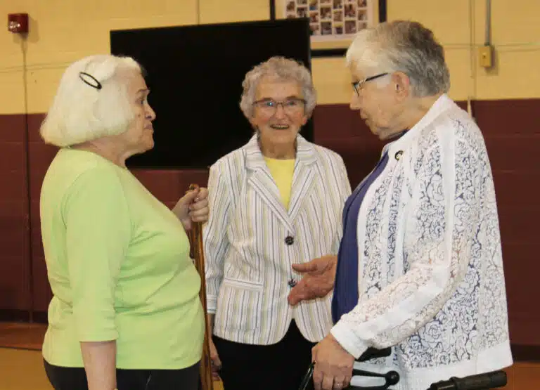 Associate Marian Bennett, left, visits with Sister Ann Patrice Cecil, center, and Sister Ruth Gehres at the conclusion of the day. Associate Marian Bennett, left, visits with Sister Ann Patrice Cecil, center, and Sister Ruth Gehres at the conclusion of the day.
