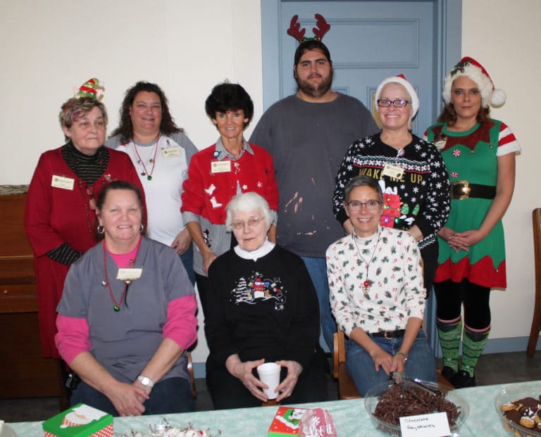 The Mount Saint Joseph Retreat Center staff, who were responsible for producing and serving all the treats. Seated from left are Elaine Foster, Sister Mary Matthias Ward and Maryann Joyce. Standing from left are Cyndy Madi, Tammy Ambs, Janie Walther, Steven Jackson, Mary Lykins and Trish Durham.