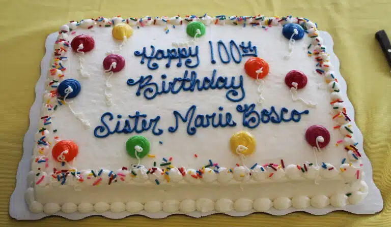 Sister Marie Bosco had a sheet cake and a gluten-free cake that she could eat. Sister Marie Bosco had a sheet cake and a gluten-free cake that she could eat.