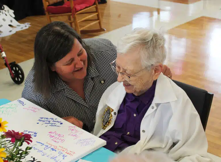 Sister Monica Seaton – the youngest Sister in the community – thanks Sister Marie Bosco for all of her laughter. Sister Monica Seaton – the youngest Sister in the community – thanks Sister Marie Bosco for all of her laughter.