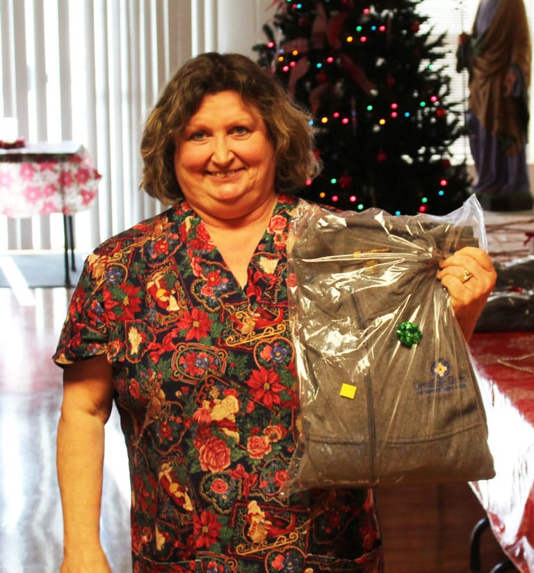 Charlotte Stelmach won another Mount Saint Joseph jacket as her door prize. It could be under the tree for someone this year.