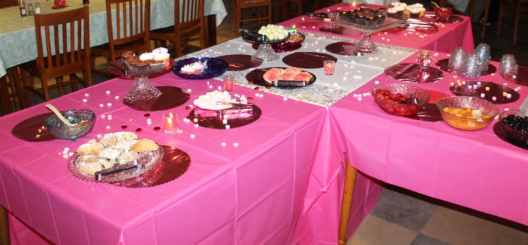 The tables were decorated for Valentine’s Day with a potpourri of treats for the sisters.